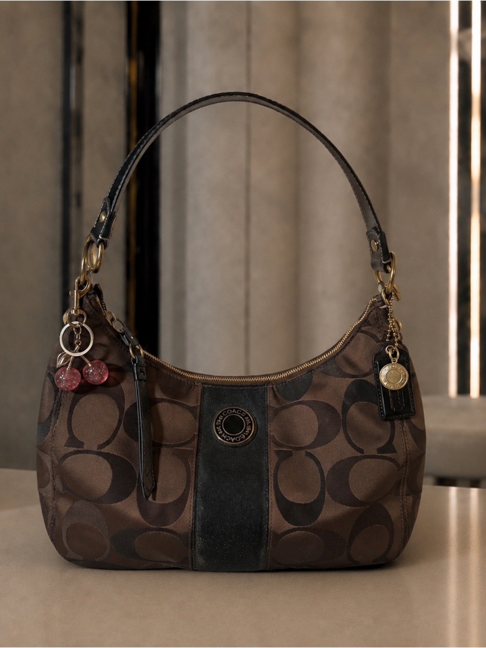🤎LIKE New!! Coach Signature Stripe Hobo Shoulder Bag